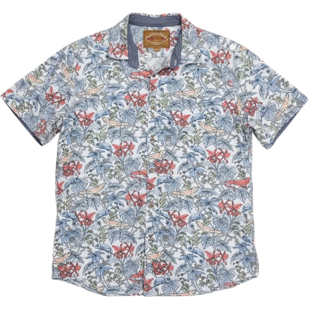 Red Camel Men XL Tropical Chameleon Hawaiian Shirt Floral Vacation 100% Cotton